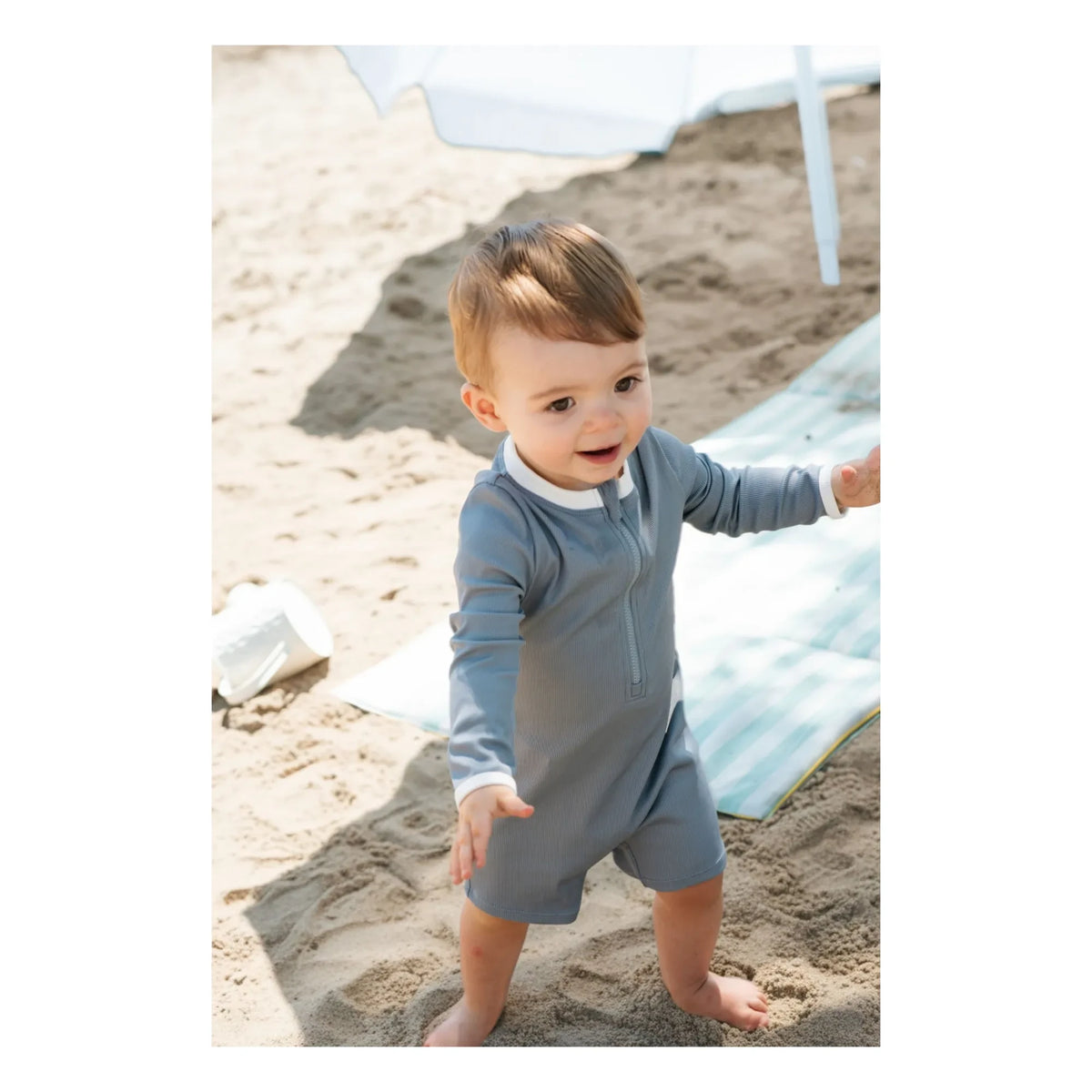Petit Lem - Textured Recycled Fiber UV Protection Jumpsuit Shorts | Blue