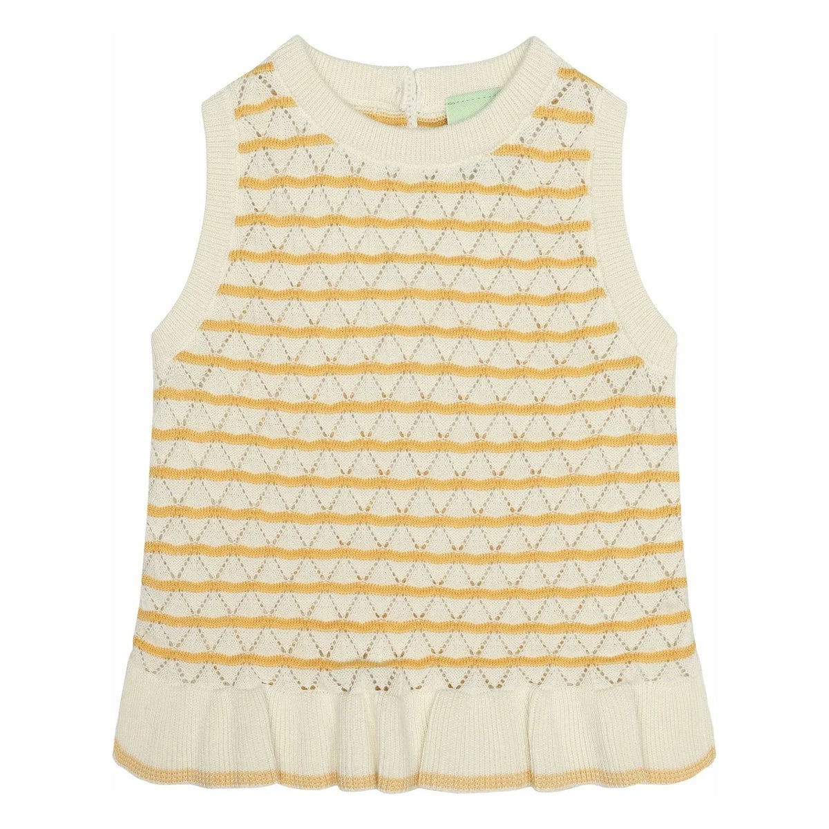 FUB - Striped Pointelle Top Made from Organic Cotton Fine Knit | Yellow