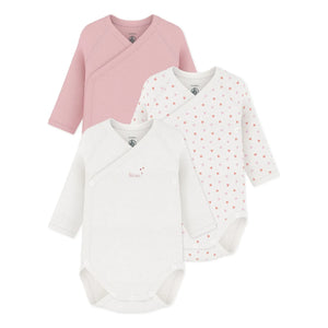 Petit Bateau - Set of 3 Little Hearts Organic Cotton Bodysuits | Pink