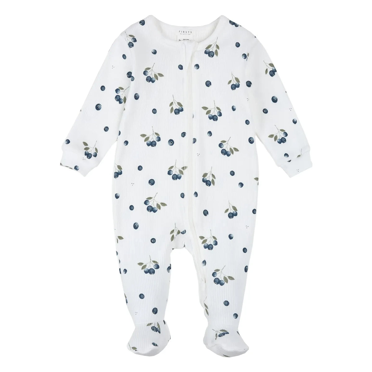 Petit Lem - Organic Cotton Blueberry Patterned Footed Pajamas | Ecru