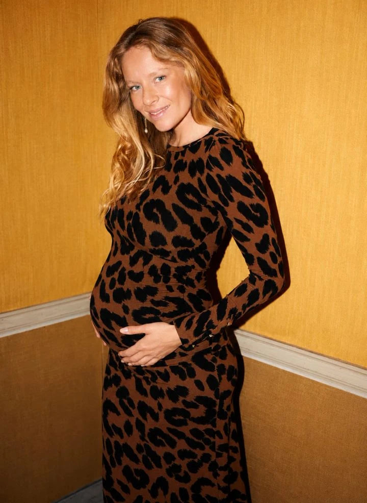 Paloma Collection - Thelma Winter Leopard Print Maternity Dress | Brown