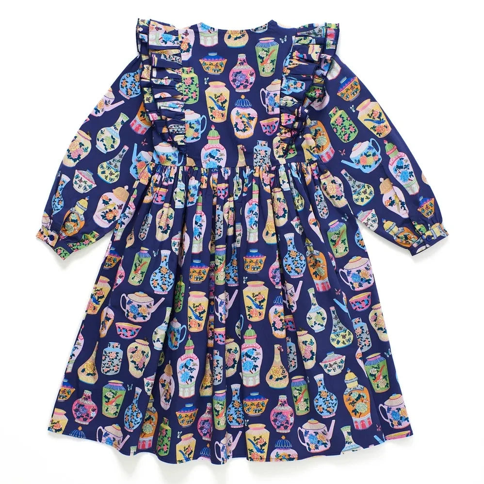 Maison Mangostan - Porcelain Ruffled Dress | Dark Blue