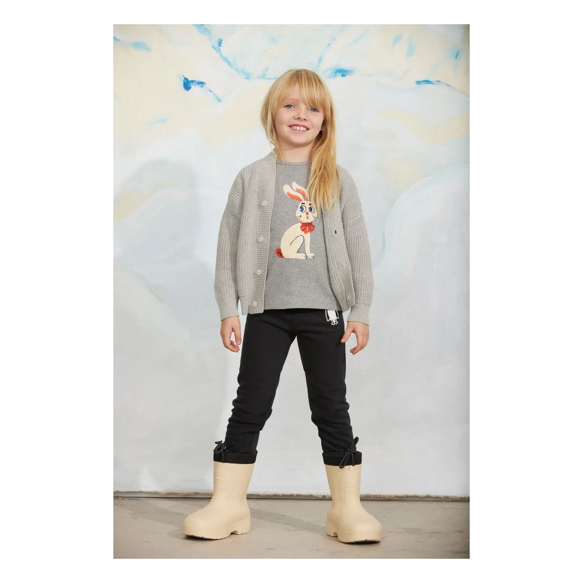 Mini Rodini - Organic cotton rabbit t-shirt | Grey melange