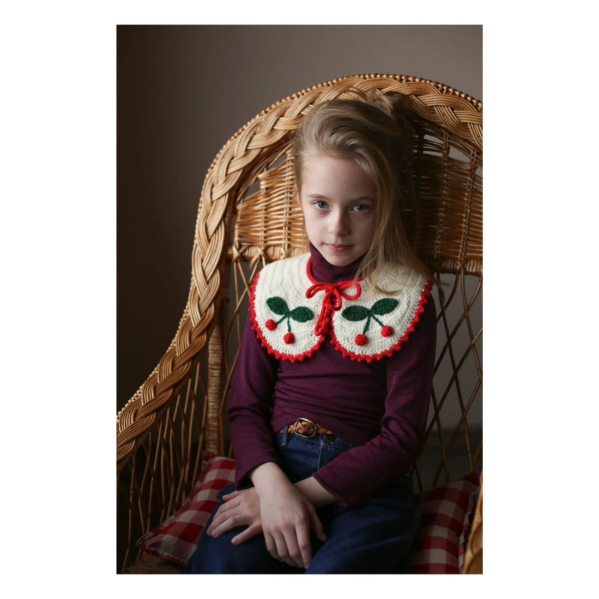Kalinka - Cherry detachable collar Merino wool | Cream