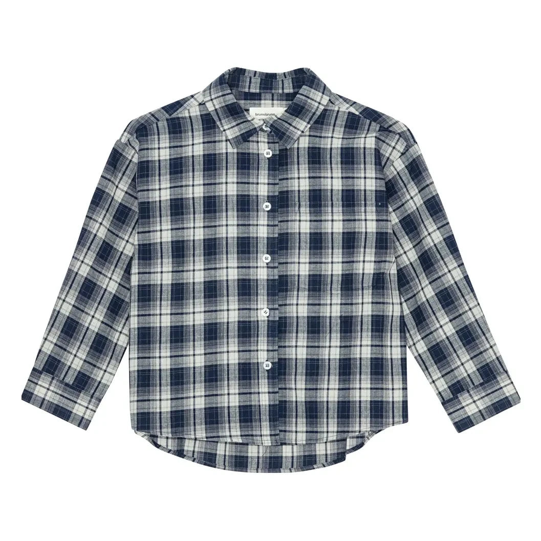 brunobruno nation - Virgil Checkered Organic Cotton Shirt | Navy