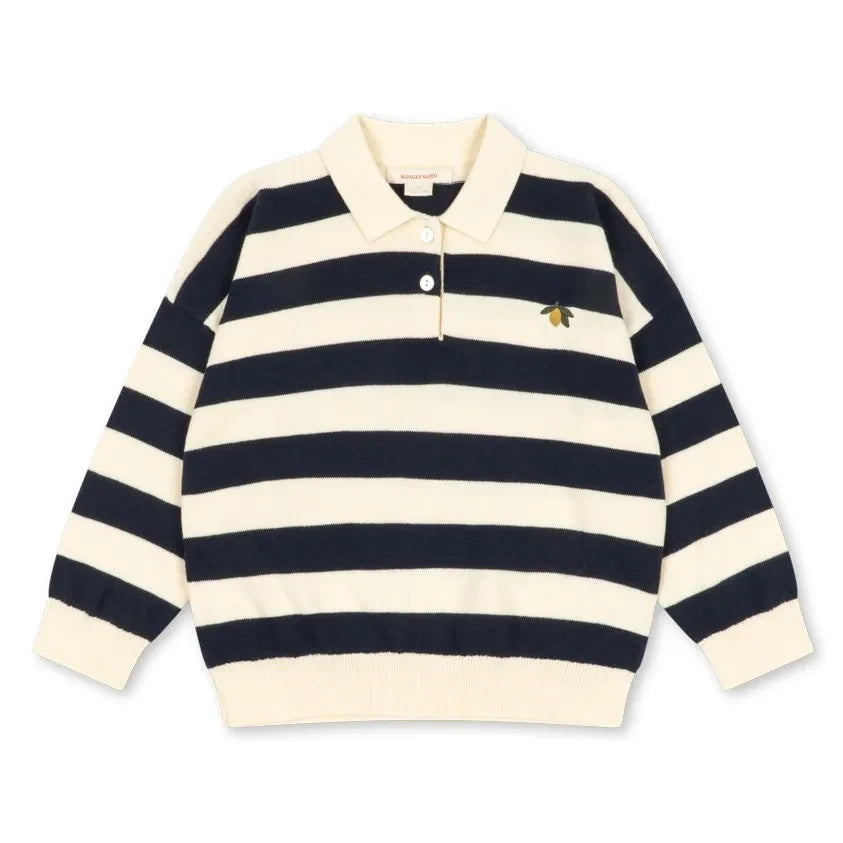 Konges Sløjd - Manis Striped Knit Polo Shirt | Navy