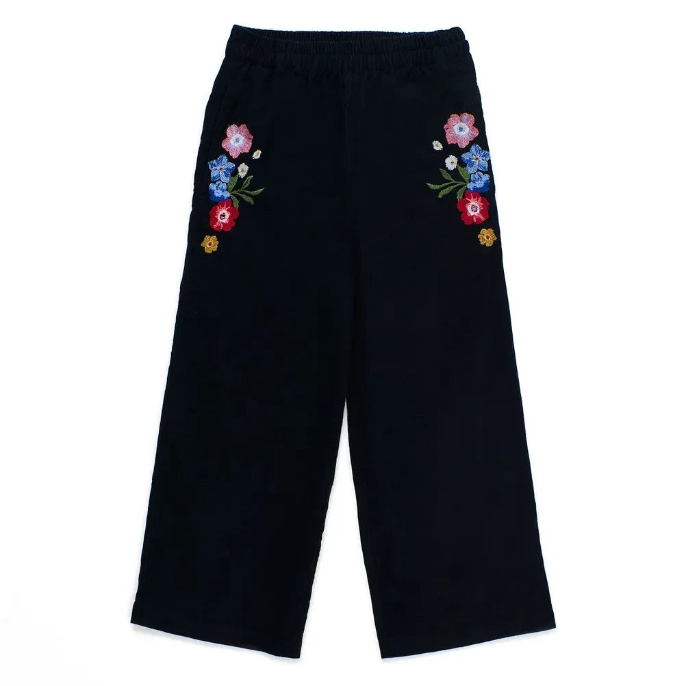 Maison Mangostan - Floral Velvet Trousers | Black