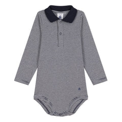 Petit Bateau - Striped organic cotton polo body | Navy