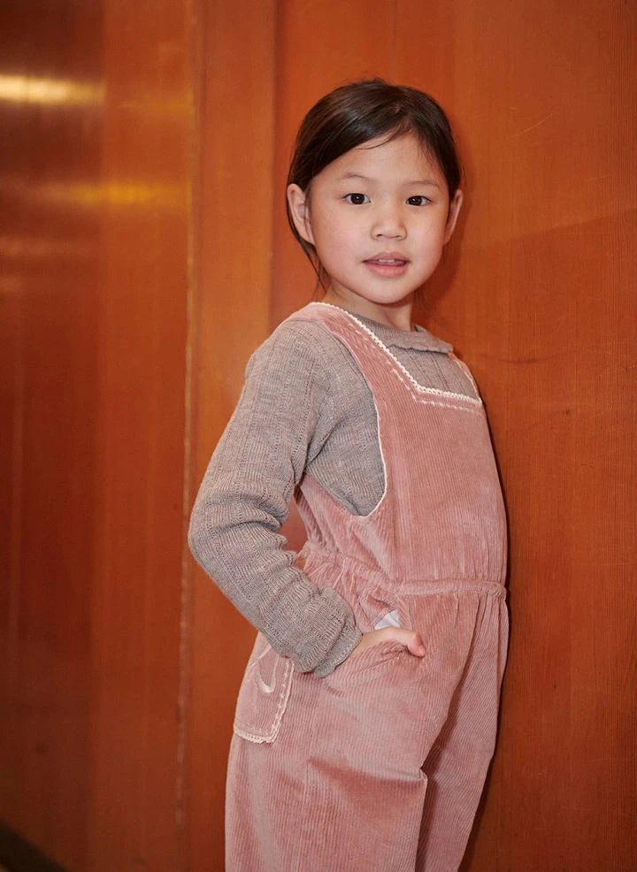 Copenhagen Colors - Organic Cotton Ribbed Velvet Embroidered Jumpsuit | Dusty Pink