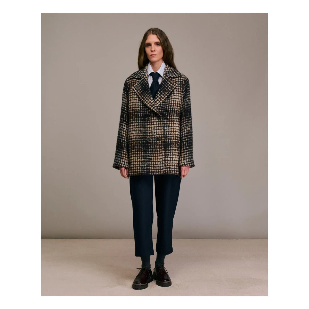 Diega - Maliro Houndstooth Wool Coat | Navy