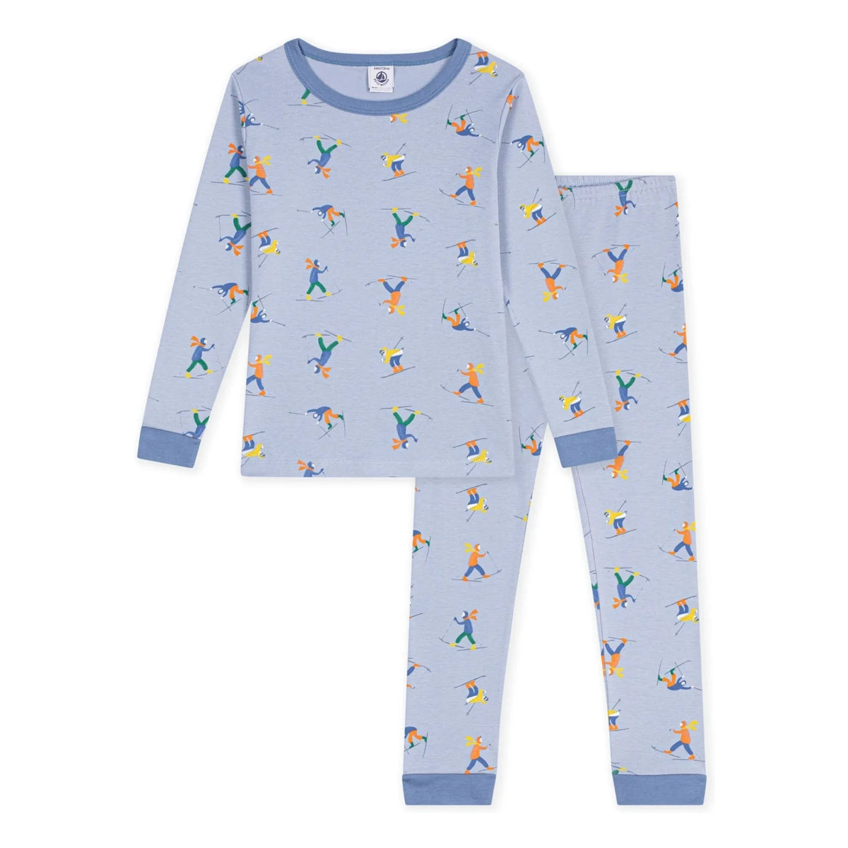 Petit Bateau - Drawstring Pajama Snowmen Organic Cotton | Gray Blue
