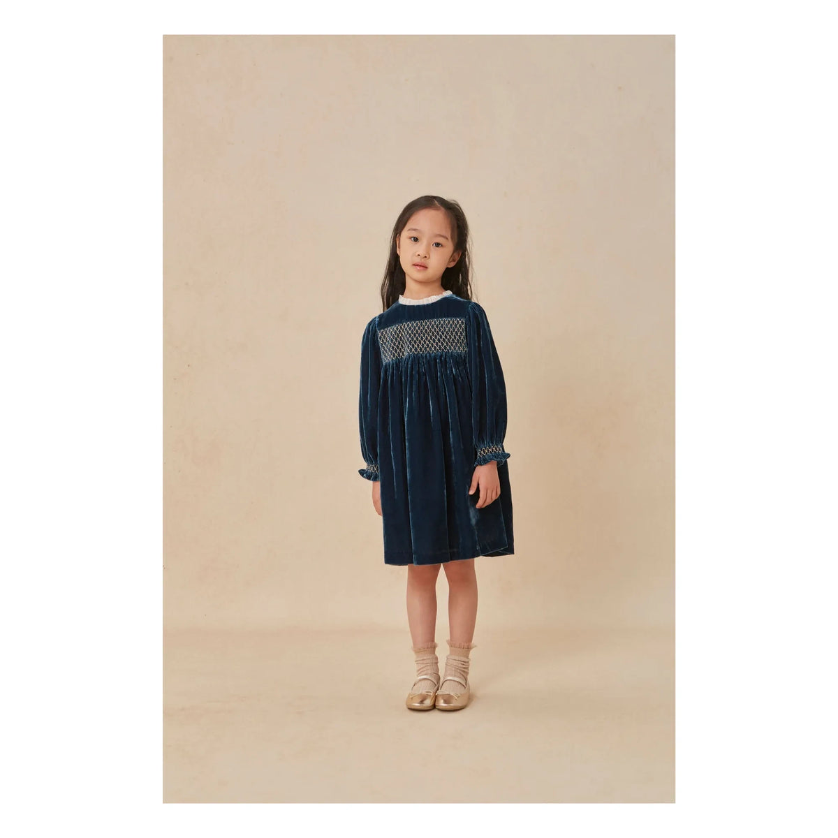 C'era Una Volta - Silvia Velours Gathered Dress | Navy