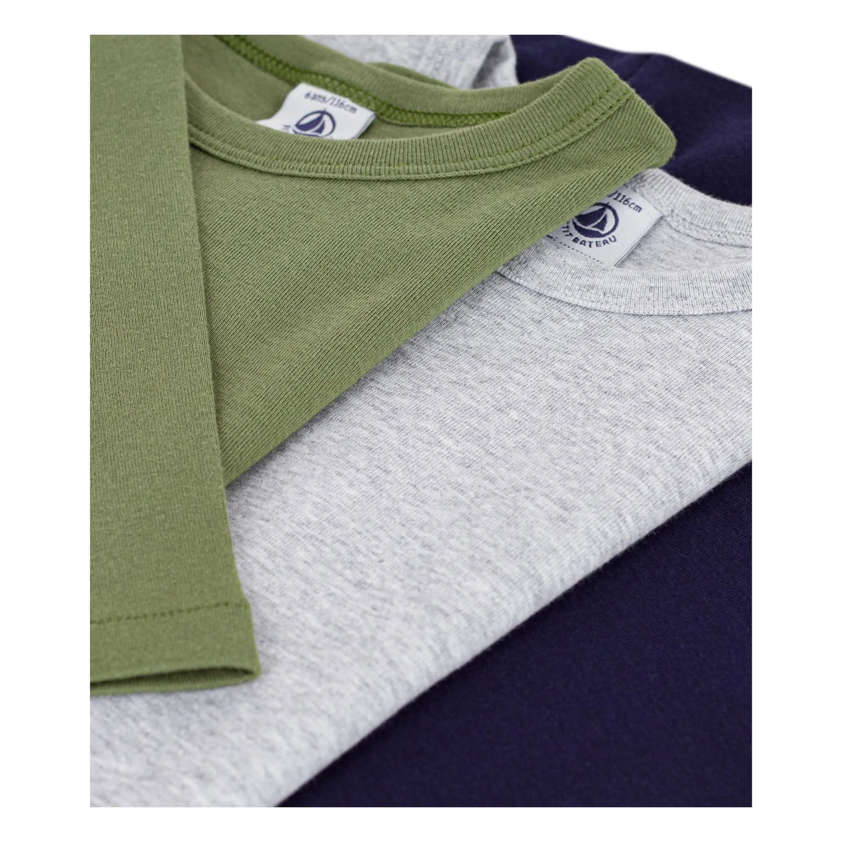Petit Bateau - 3-piece Plain Long Sleeve T-Shirt Pack | Grey Melange