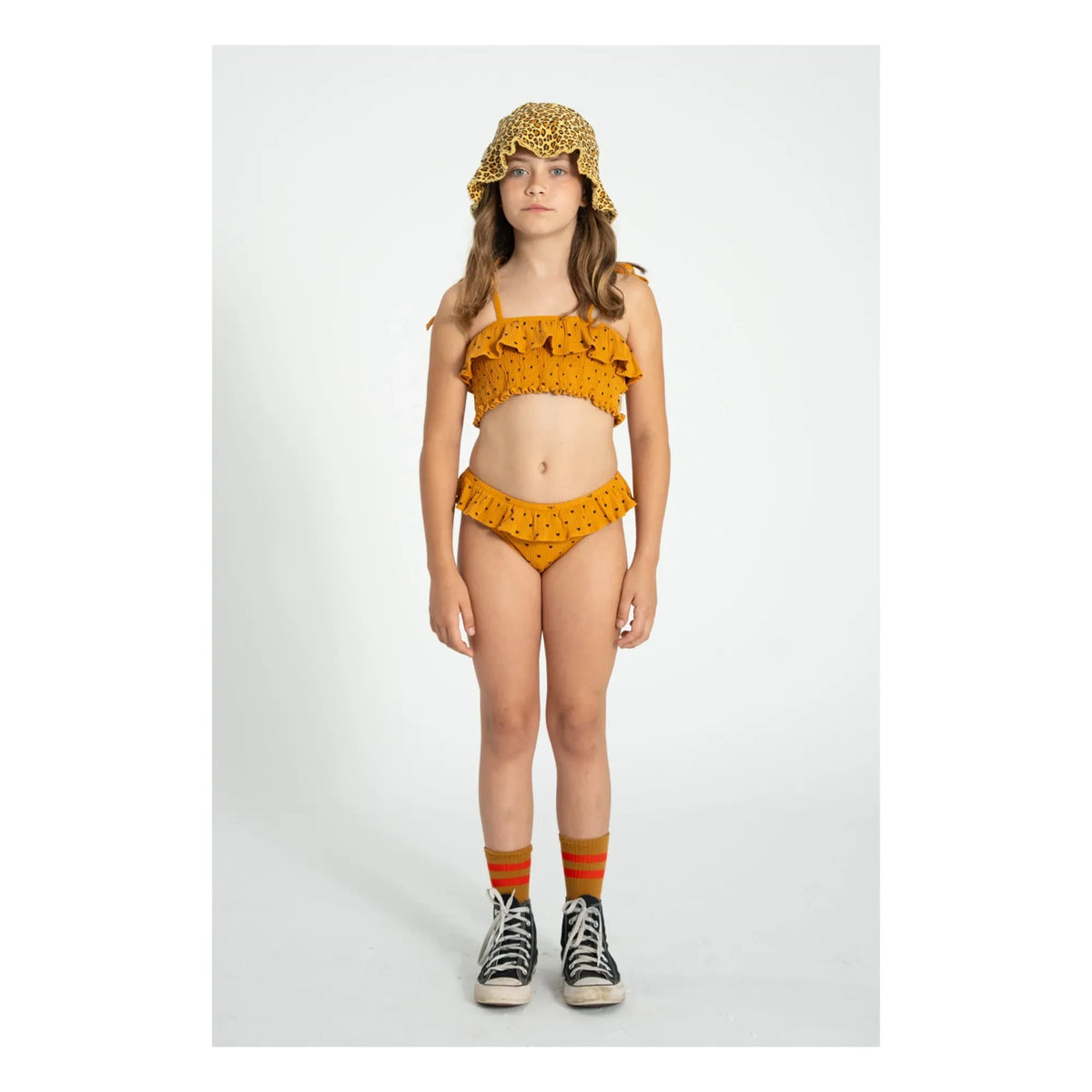 Piupiuchick - 2-Piece Ribbed Swimsuit with Organic Cotton Hearts | Camel