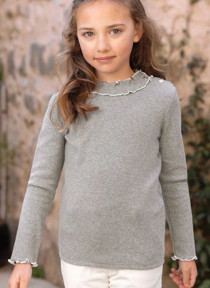 Tartine et Chocolat - Bourdon-stitched Collar Sweater | Grey