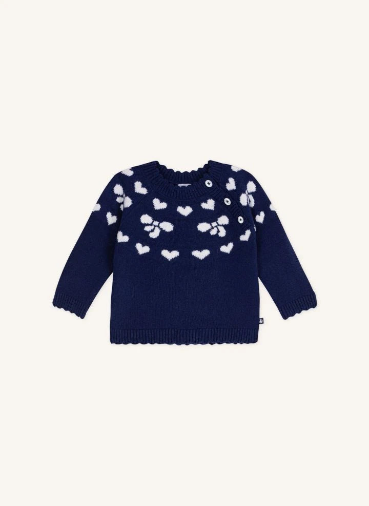 Petit Bateau - Wool Heart Sweater | Night Blue