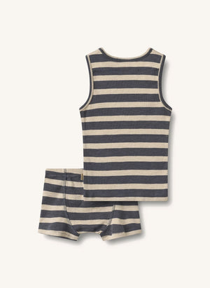 Wheat - Louis Striped Organic Cotton T-shirt and Shorts Set | Grey