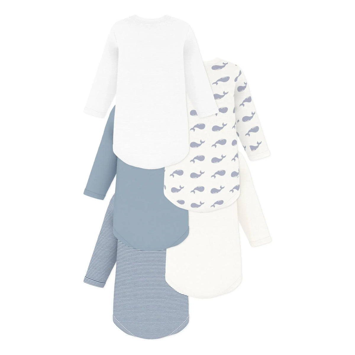 Petit Bateau - Set of 5 Organic Cotton Whale Bodysuits | Blue