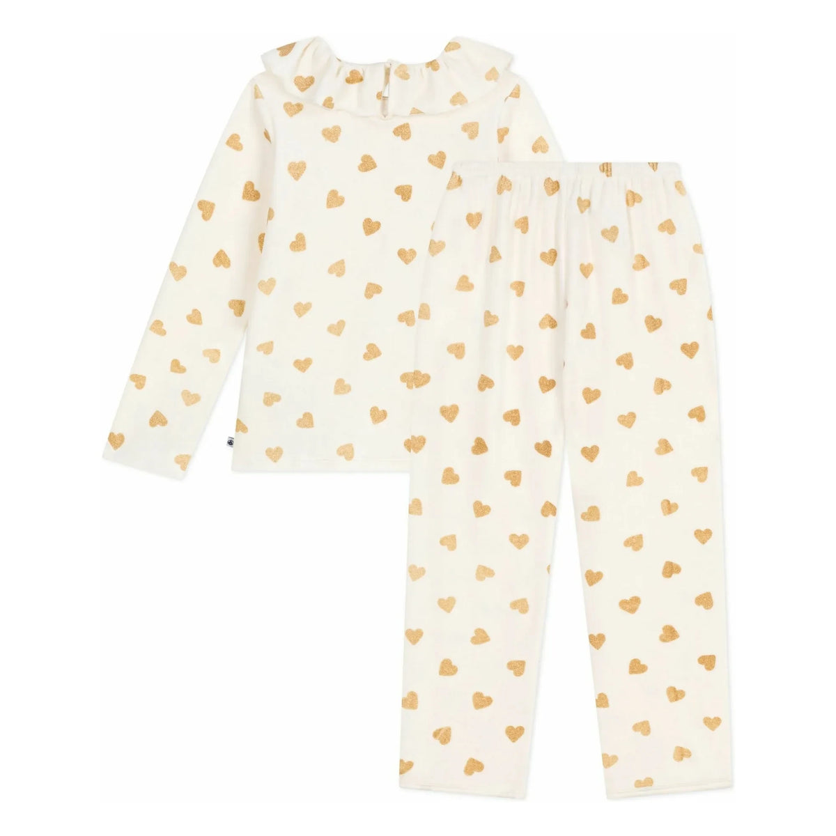 Petit Bateau - Ruffled Pajamas Glittery Hearts Organic Cotton | Ecru