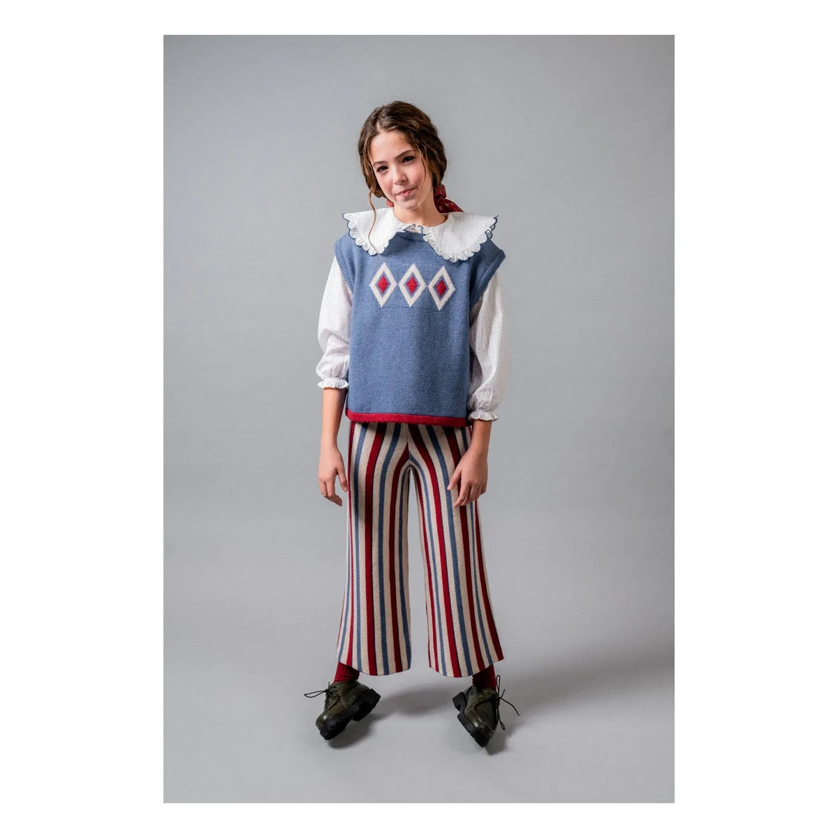 birinit - Argyle Stripe Merino Wool Pants | Burgundy