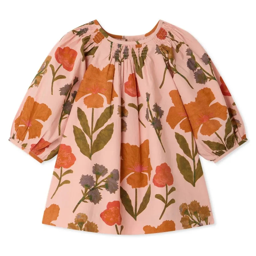 Bonpoint - Muce Dress Organic Cotton Flowers | Peach