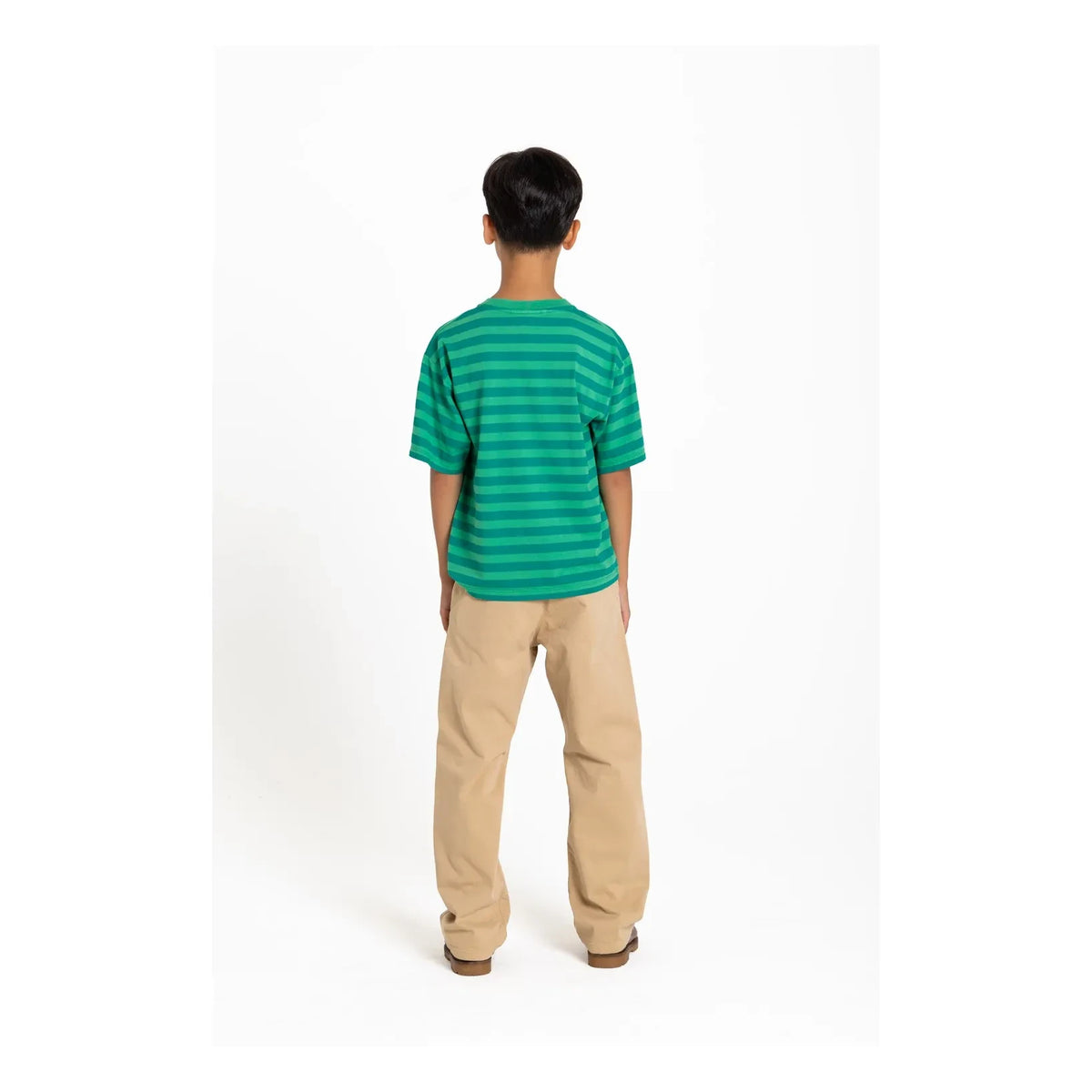 Smallable Kid - Nils Striped Organic Cotton T-shirt | Emerald green