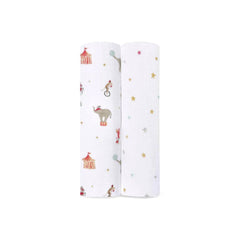 aden + anais Essentials Cotton Muslin Swaddle Blankets 2pk - Elephant Circus-Blankets-Elephant Circus-One Size | Natural Baby Shower