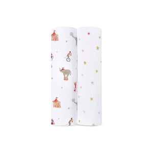 aden + anais Essentials Cotton Muslin Swaddle Blankets 2pk - Elephant Circus-Blankets-Elephant Circus-One Size | Natural Baby Shower