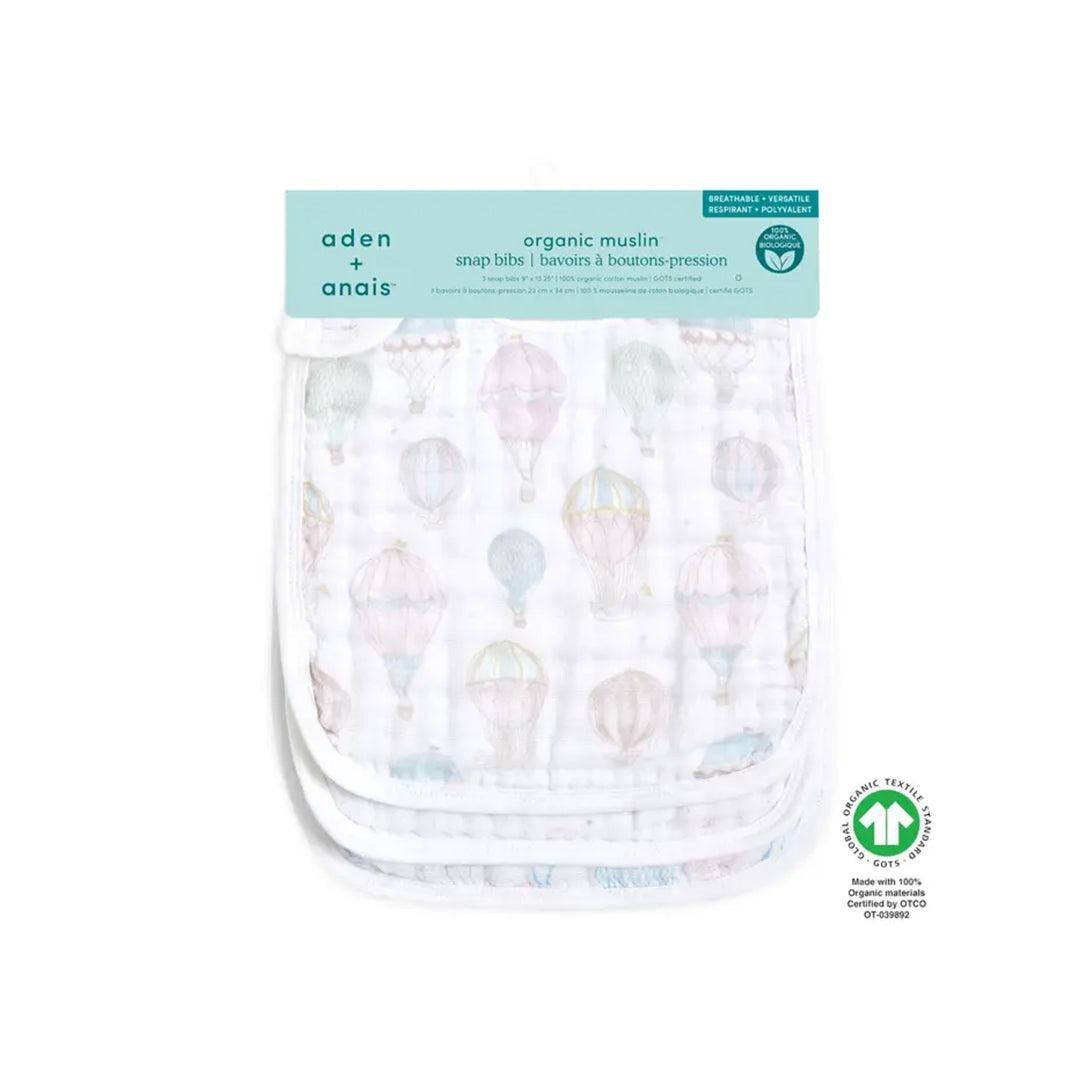 aden + anais Organic Cotton Muslin Snap Bibs 3pk - Above The Clouds-bibs-Above The Clouds-One Size | Natural Baby Shower