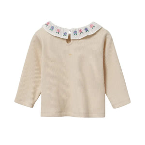 Goldie + Ace - Embroidered Collar Fitted T-Shirt | Cream