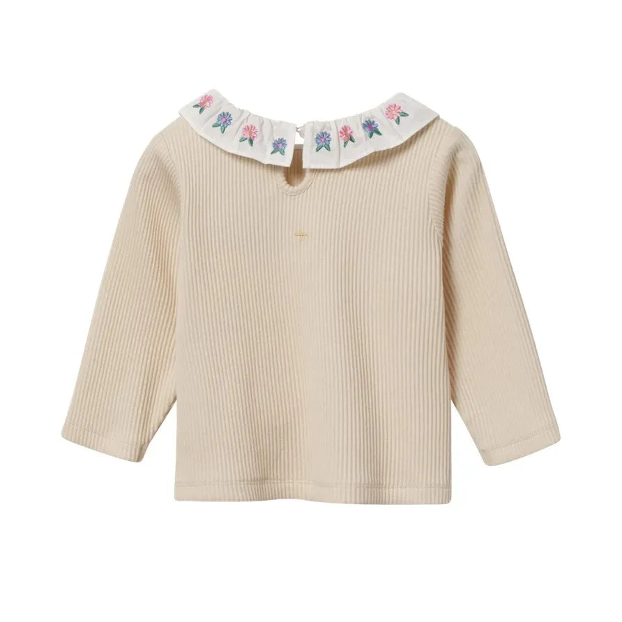 Goldie + Ace - Embroidered Collar Fitted T-Shirt | Cream