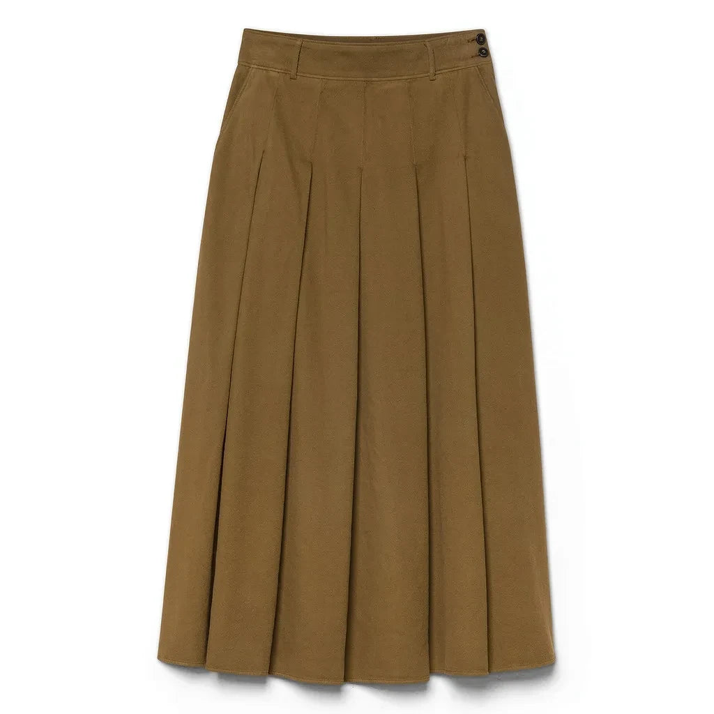 Pomandère - Pleated Cotton and Wool Skirt | Brown