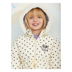 Mini Rodini - Hooded Faux Fur Look Dotted Puffer Jacket Made from Recycled Polyester | Ecru