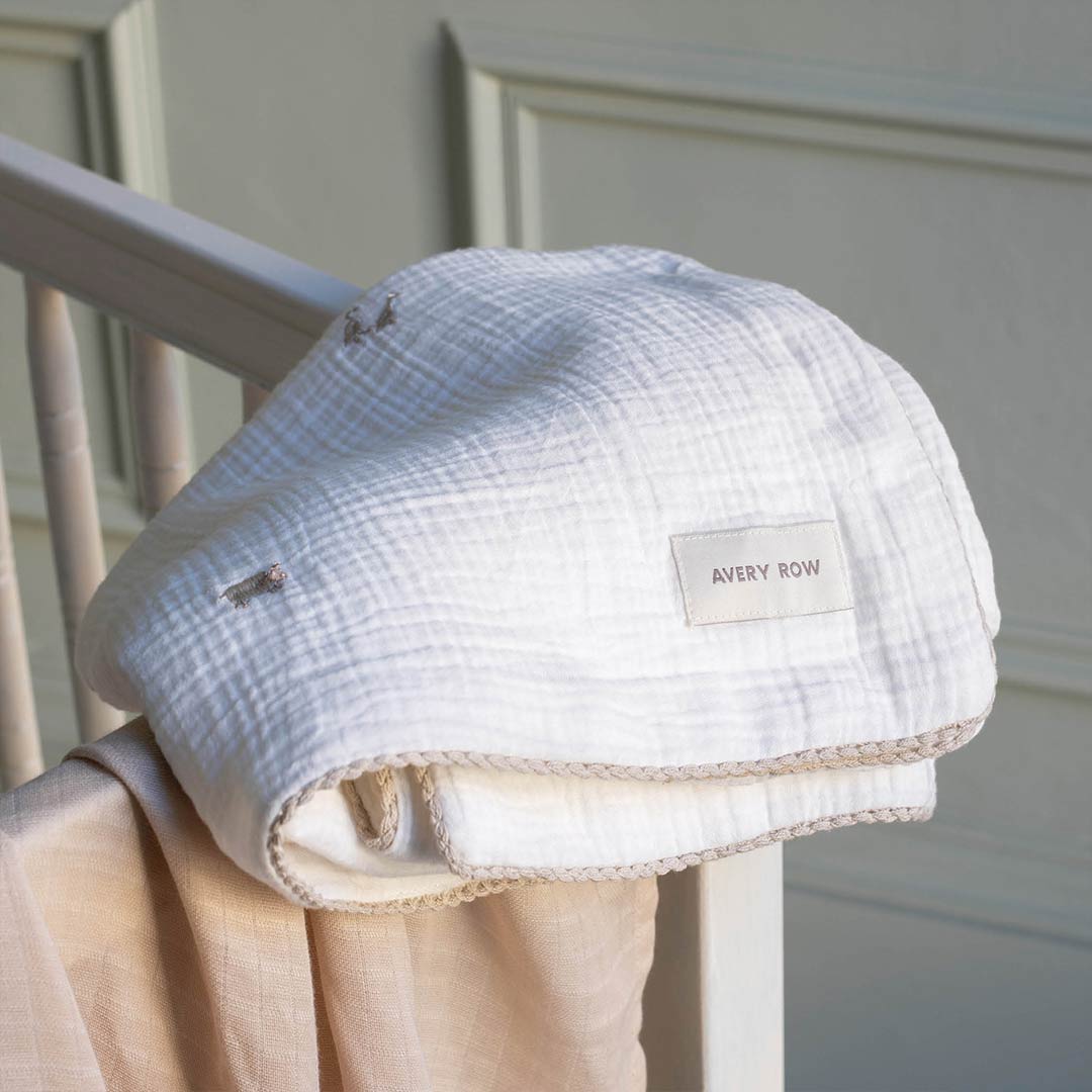 Avery Row Embroidered Muslin Blanket - Little Farm-Blankets-Little Farm- | Natural Baby Shower