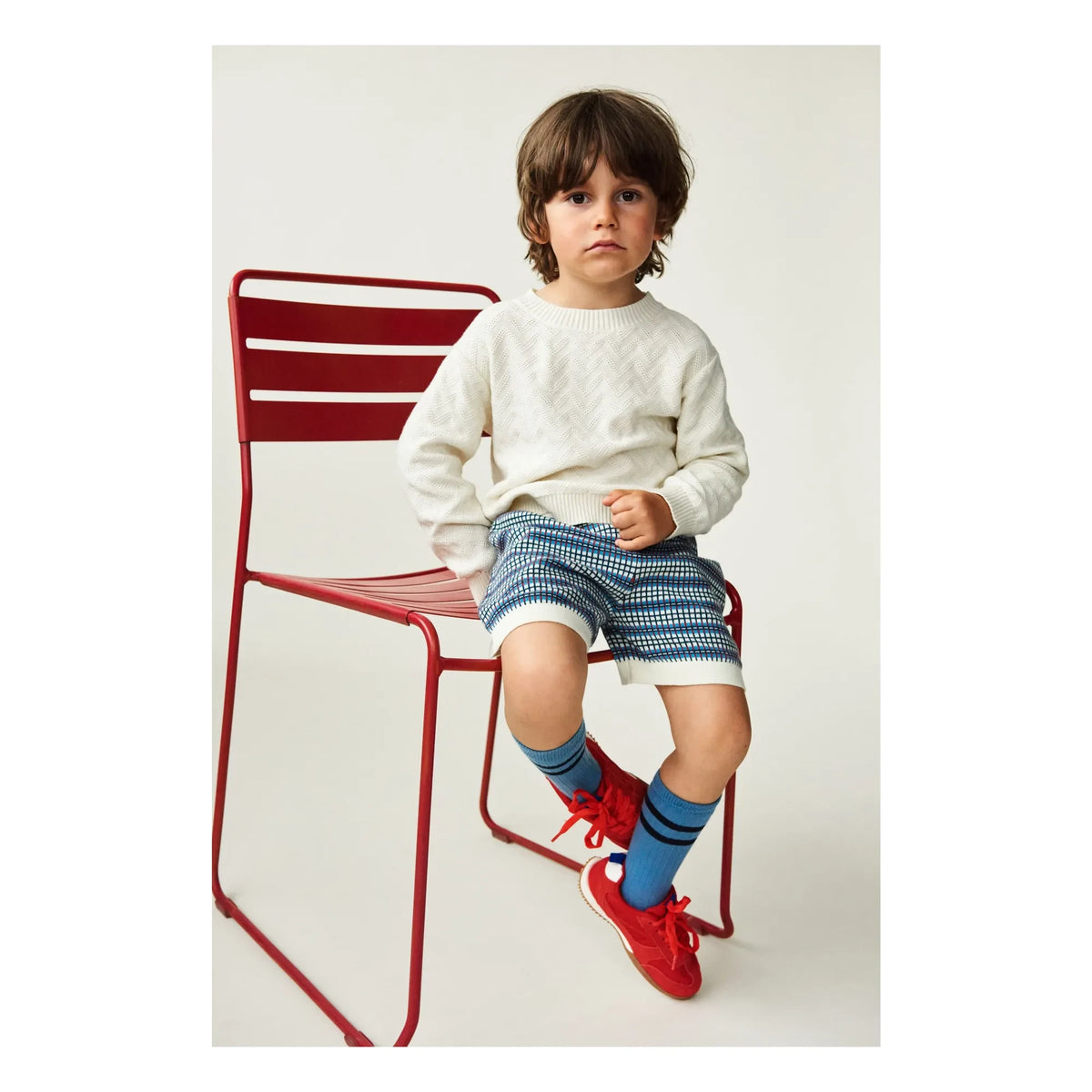 FUB - Organic Cotton Fine Knit Check Shorts | Ecru