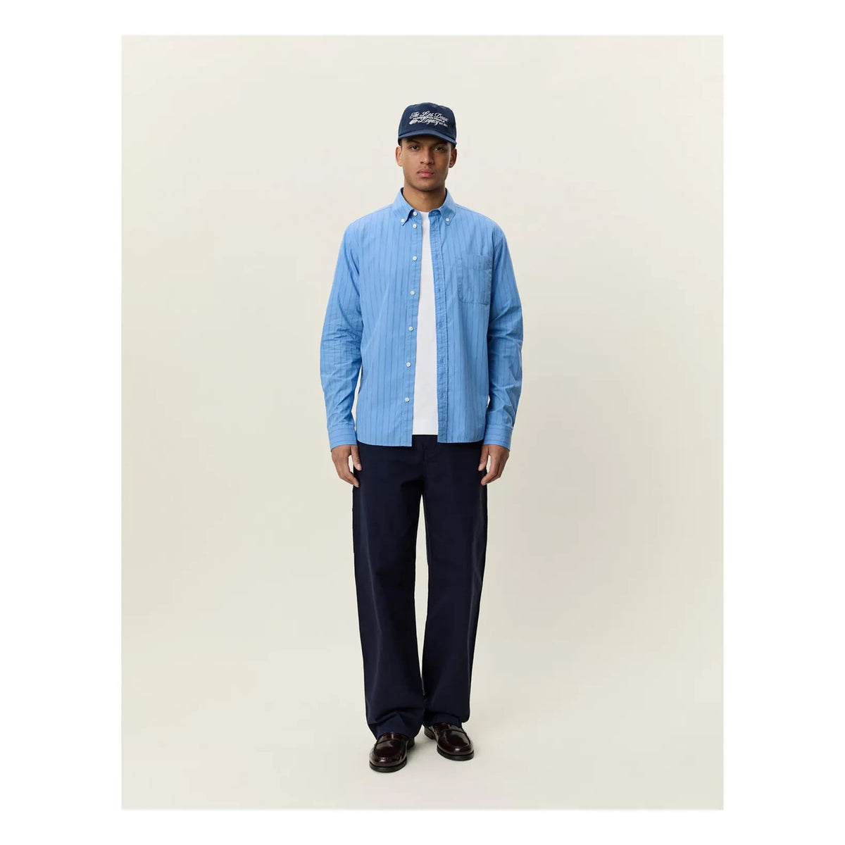 Les Deux - Striped Poplin Shirt | Light Blue