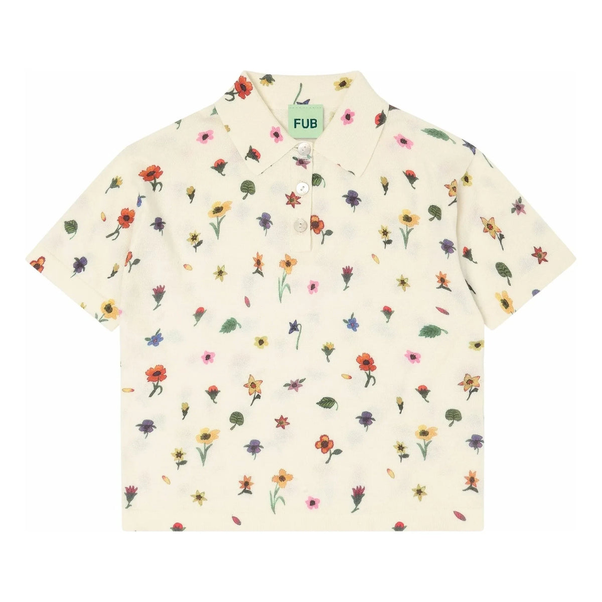 FUB - Floral Pattern Polo T-Shirt Extra Thin Mesh Organic Cotton | Ecru