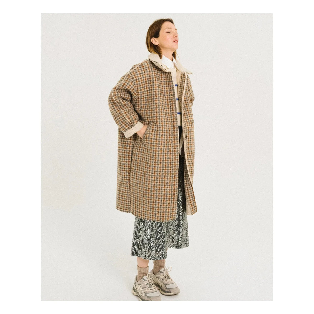 Tinsels - Ruffled Check Coat | Mustard