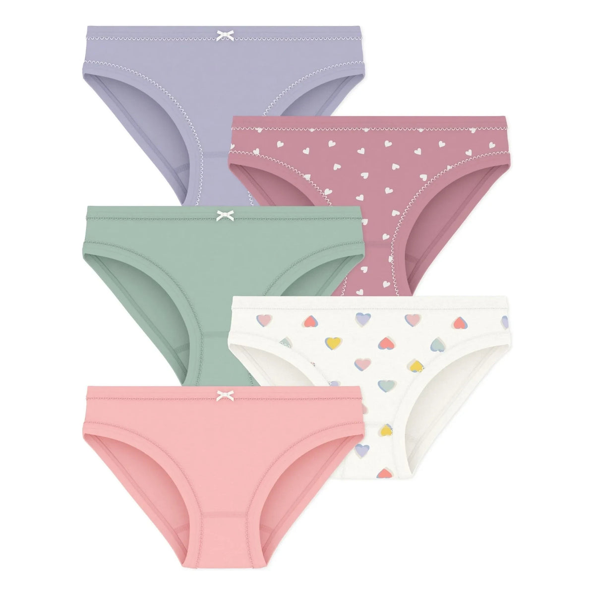 Petit Bateau - 5-Pack Organic Cotton Heart Briefs Set | Pink