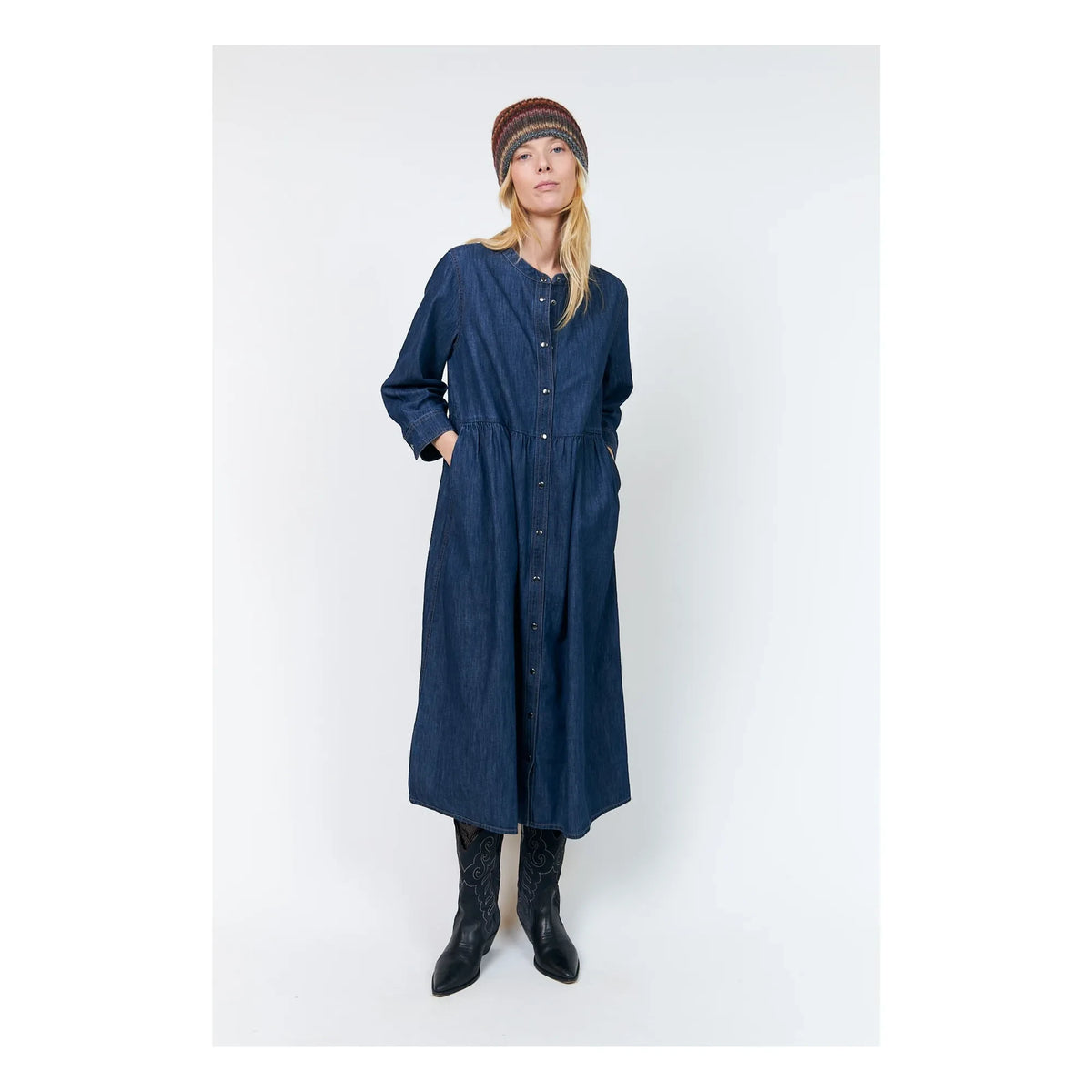 Lollys Laundry - Aliya Denim Cotton Dress | Navy