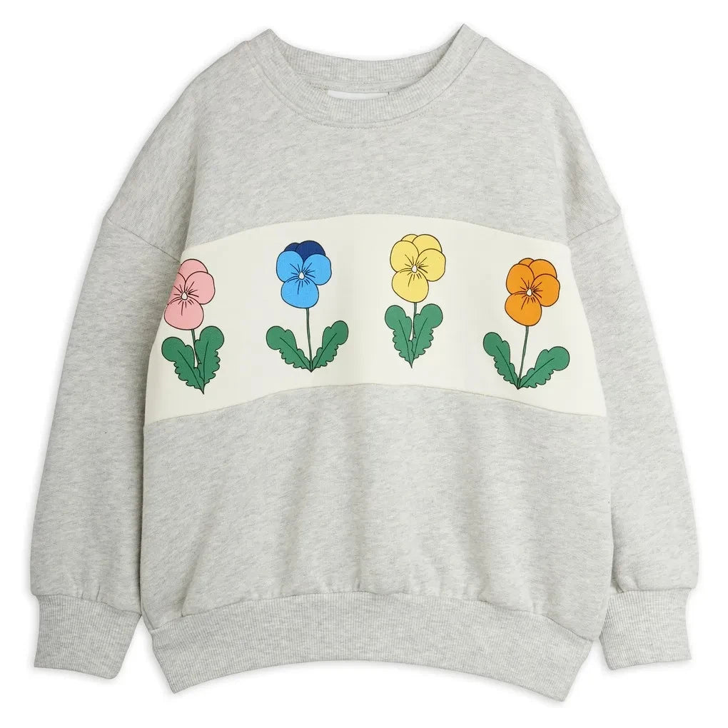 Mini Rodini - Organic cotton flower sweatshirt | Grey melange