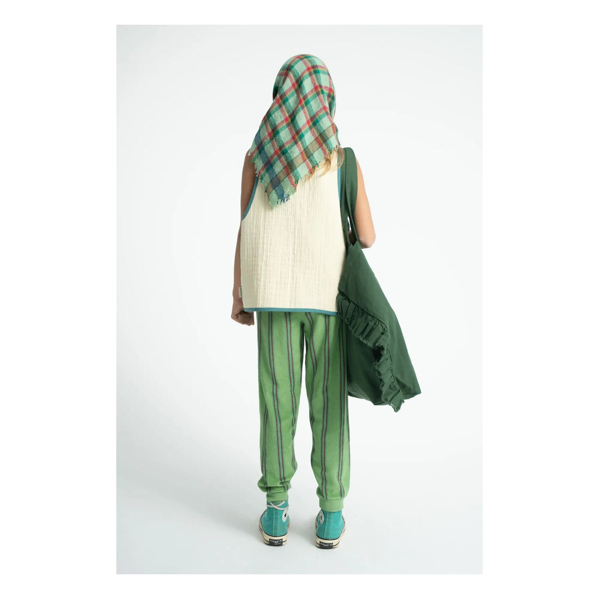 Piupiuchick - Organic Cotton Terry Textured Striped Jogger Trousers | Green