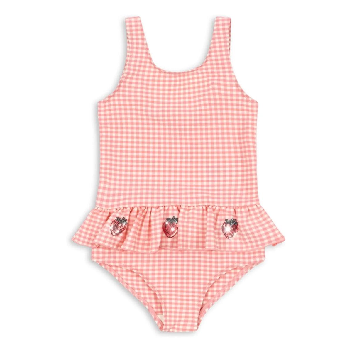 Konges Sløjd - Etta Square Patterned Strawberry Ruffled Swimsuit | Pink