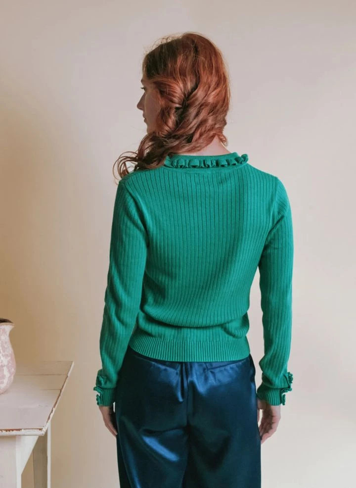 Emile et Ida - Eliane Crochet Sweater | Olive Green