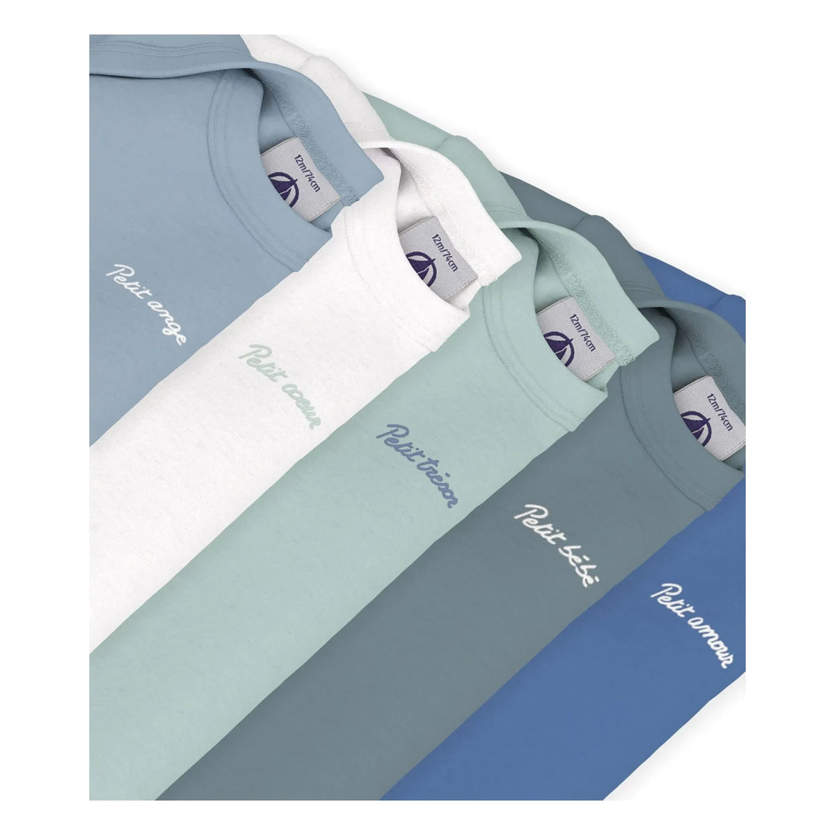 Petit Bateau - 5-Piece Petit Coeur Organic Cotton Bodysuit Set | Blue