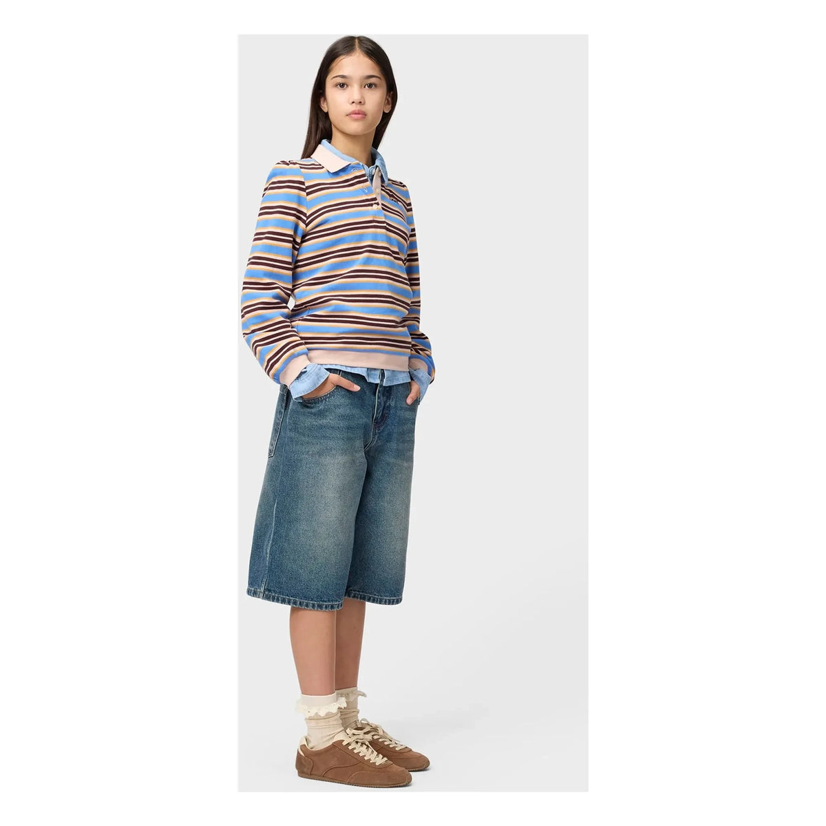 Molo - Ravi Striped Organic Cotton Polo T-Shirt | Light Blue