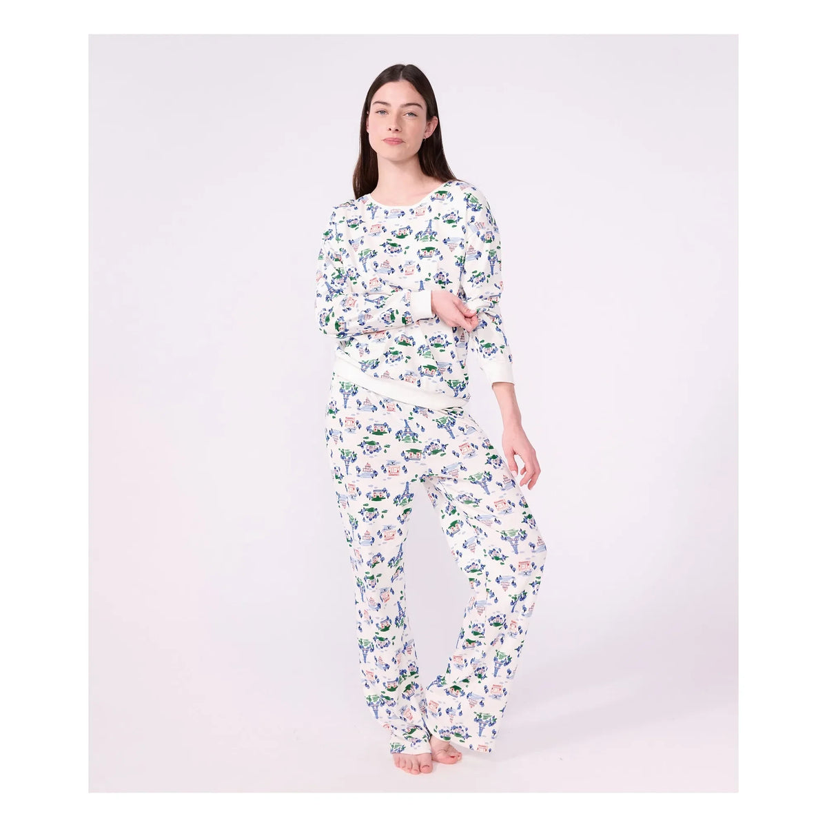 Petit Bateau - Eiffel Tower Organic Cotton Pajama | White