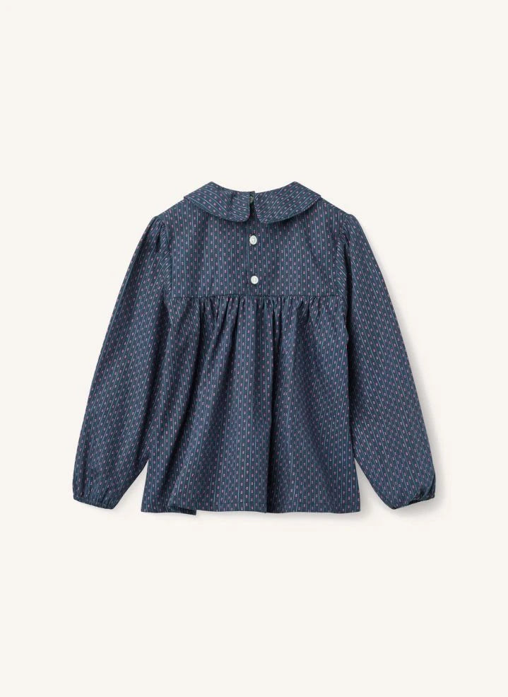 Copenhagen Colors - Organic Cotton Floral Gathered Blouse | Navy