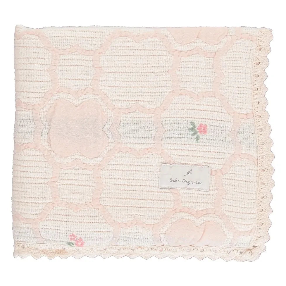 Bebe Organic - Cleo Floral Pattern Organic Cotton Blanket | Powder Pink
