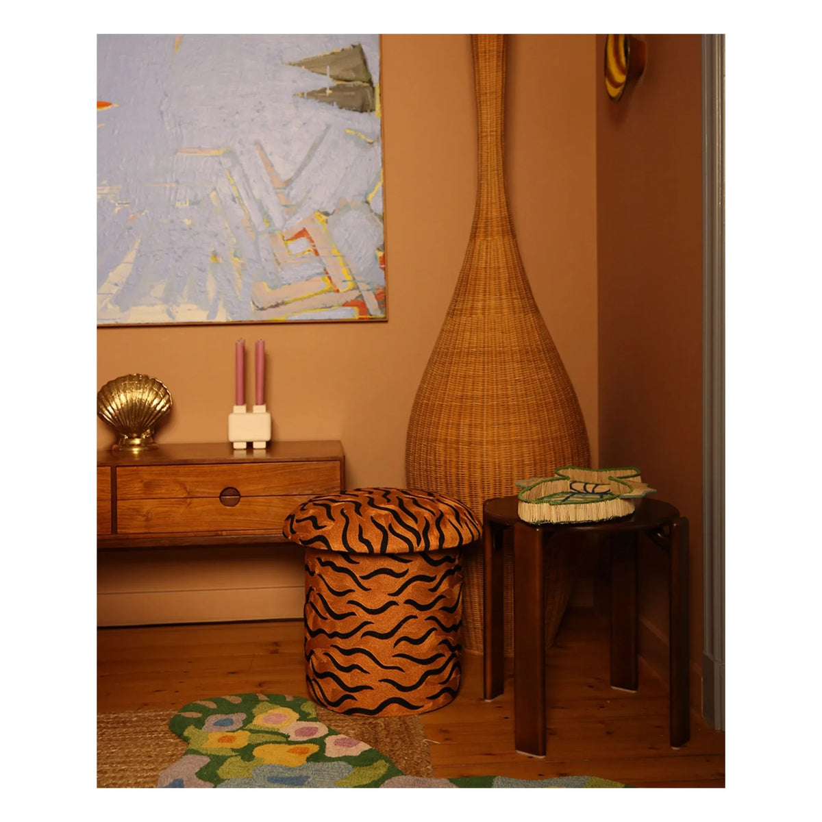 Doing Goods - Maya Kaplan embroidered pouf | Camel